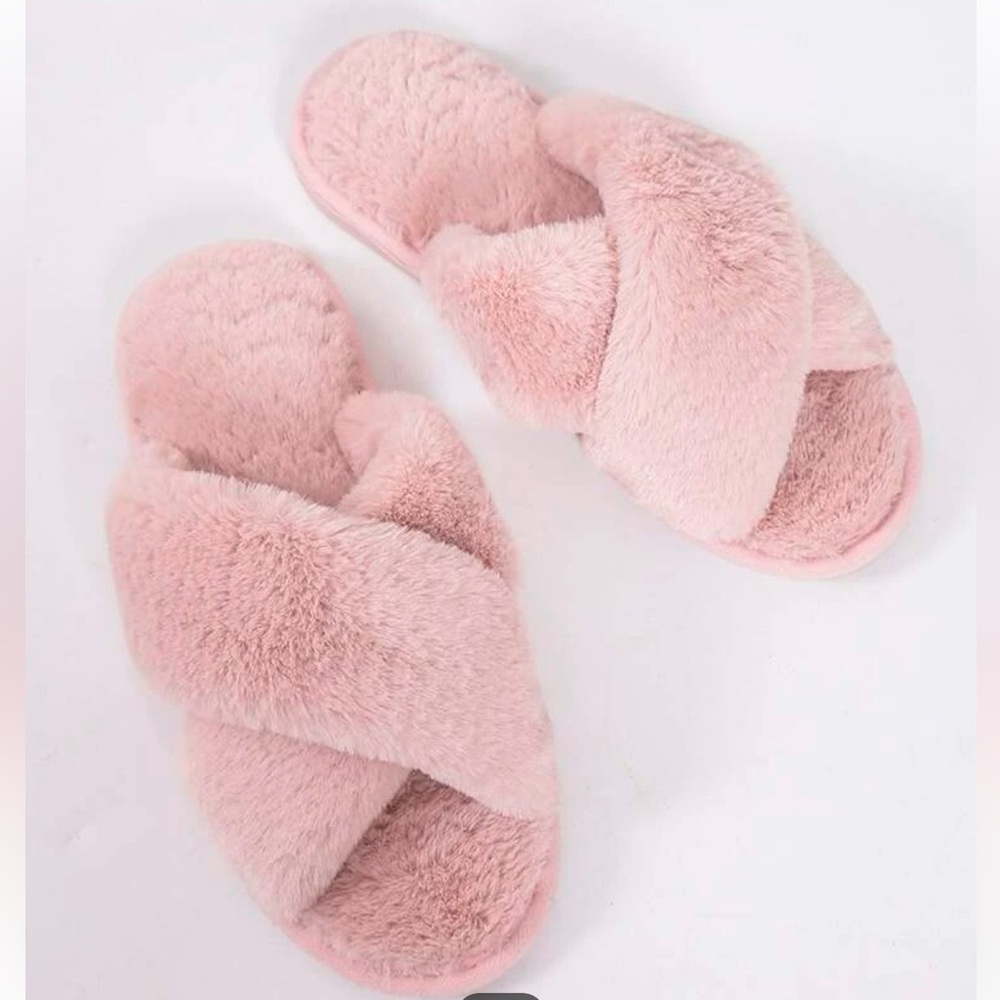 Crisscross fluffy open toe slippers - Picture 2 of 2